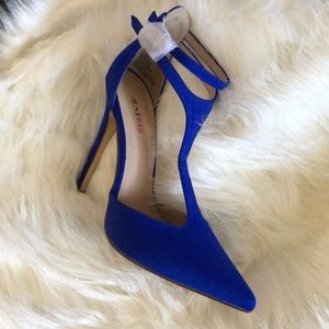 Blue suede stilettos